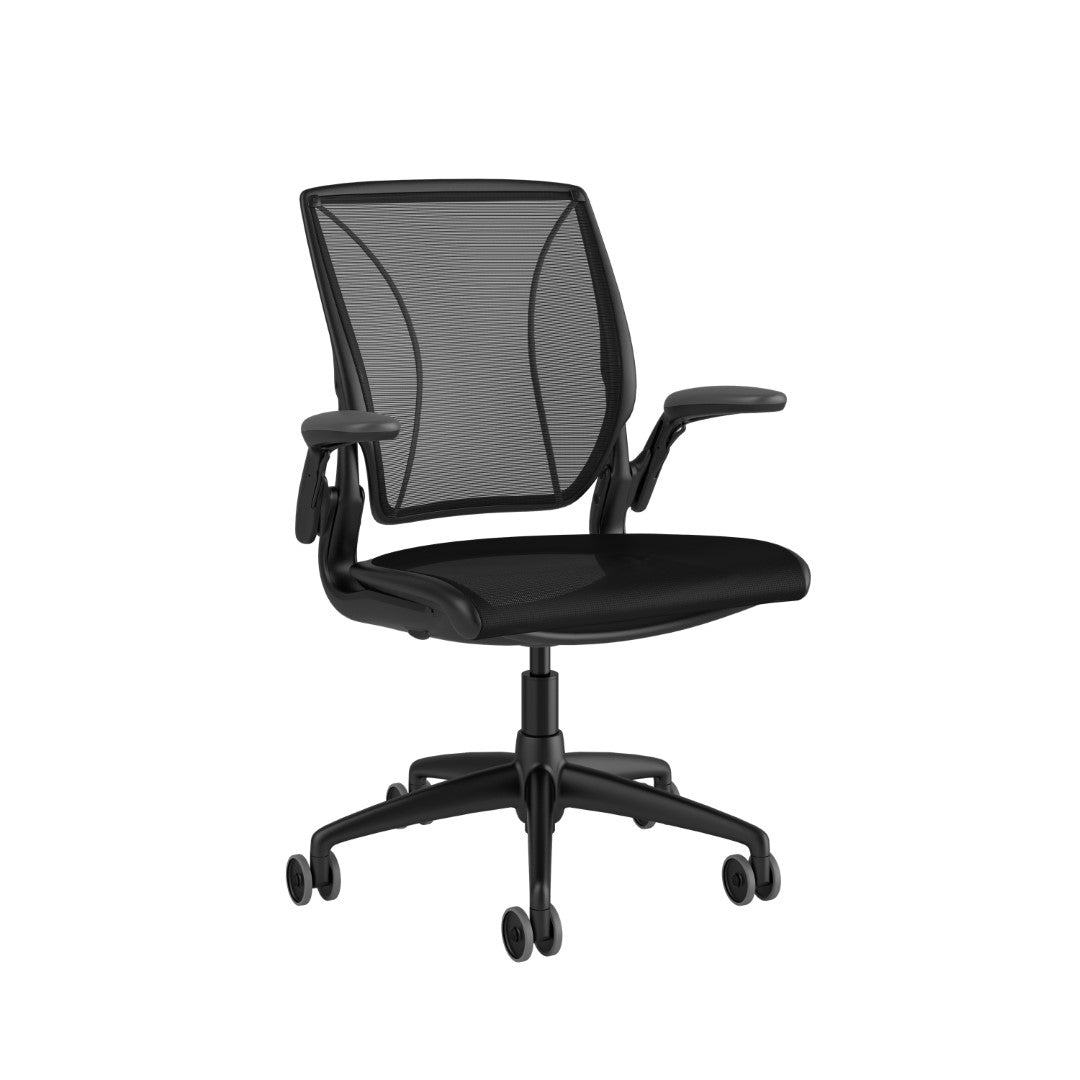 Humanscale World Chair Full Mesh Black - Adjustable Arms, soft casters
